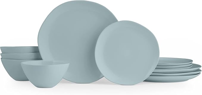 Portmeirion Sophie Conran Arbor Organic Shape Stoneware | 12 Piece Dinnerware Set Service for 4 | Dinner Plate Salad Plate All Purpose bowl | Dishwasher Safe – Robins Egg