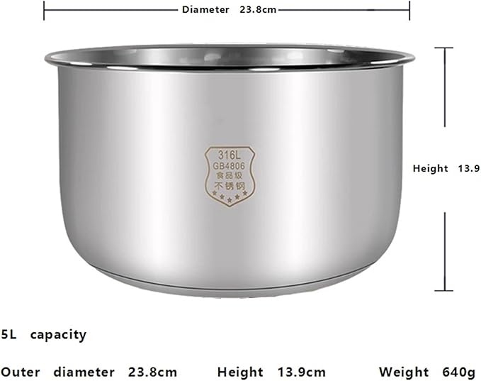 Electric Pressure Cooker Liner Compatible With Midea Electric Pressure Cooker 316L Stainless Steel Liner 4L 5L 6L Inner Thickening General(5L)