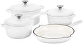 Basque Enameled Cast Iron Cookware Set (Blanc White) 7-Piece Set Nonstick Oversized Handles Oven Safe 10.25 Skillet 2QT Saucepan 2.25QT Small Dutch Oven 4.75QT Large Dutch Oven