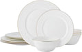Mikasa Trellis Gold Rim Bone China Lightweight Chip Resistant 12 Piece Dinnerware Set Service for 4