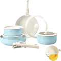 Cookware Set Non-stick ceramic cookware set Non-toxic induction cooktop with Removable HandlesEasy to clean suitable for kitchen sets RV cooking equipment (Blue5 pcs)