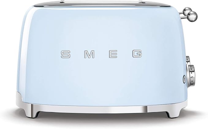 Smeg 50s Retro 4-Slot Toaster TSF03PBUS Bundle with Bamboo Tongs - Pastel Blue