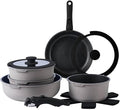 Pots and Pans Set Healthy Safe Ceramic Nonstick Kitchen Cookware with Soft Touch Removable Handle CookwareCream DiamondOne-Grey Black-One