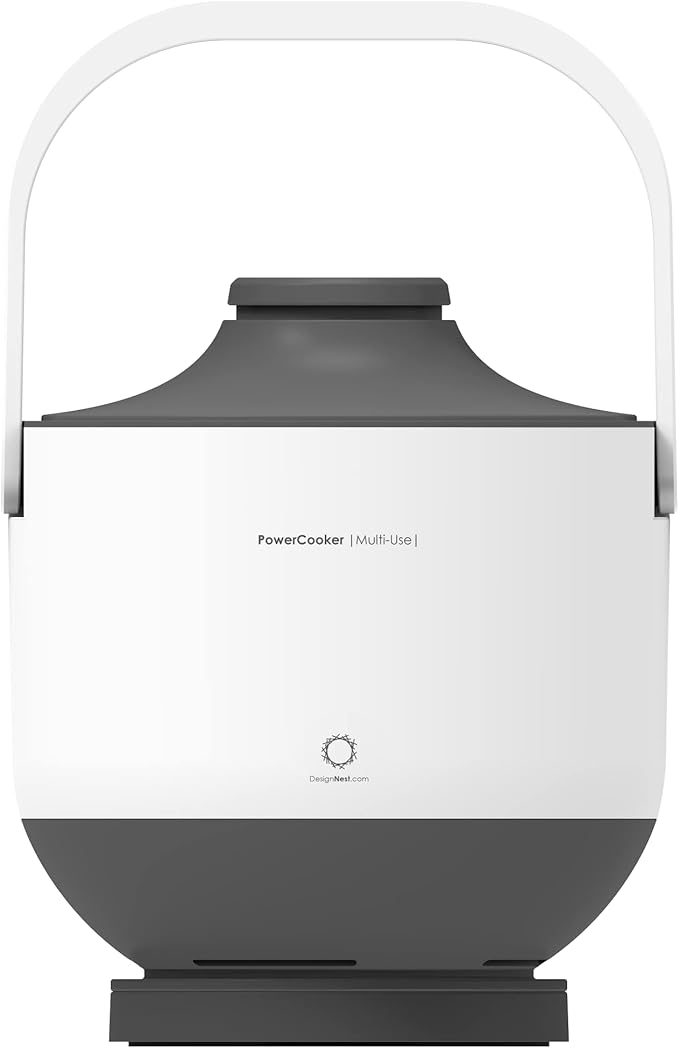 DesignNest PowerCooker Multi-cooker Steamer Auto Warmer Fast Cooking Portable Pot Detachable Heating Base 5 Cooking Models Touch Control Panel Soup Rice Stews Oatmeal &amp Yogurt White
