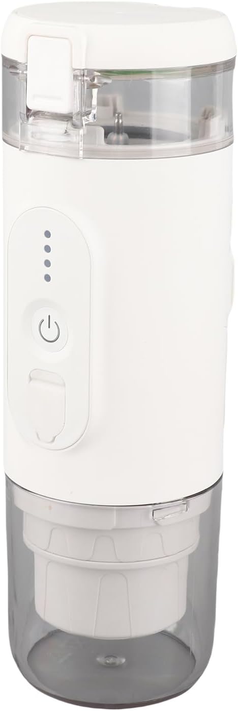 Akozon Portable Electric Coffee - Cordless Mini Traveler Maker with 2-IN-1 Coffee Capsule &amp Powder Bin 18Bar Pump Pressure 2500mAh Battery (White)