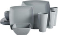 16-Piece Square Melamine Dinnerware Set – Lightweight Break-Resistant Plates Bowls &amp Tumblers Dishwasher Safe Tableware for Indoor &amp Outdoor Dining (Grey)