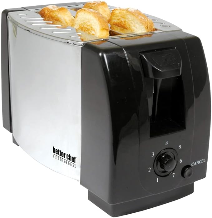 Better Chef Economic 2-Slice Toaster | Darkness Control | Crumb Tray | Fits Bagel Slice (Chrome)