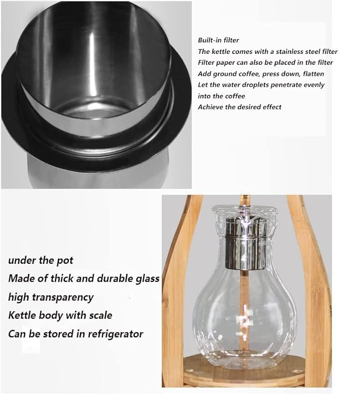 Ice Drip Coffee Pot Bamboo Large-capacity Ice-brewed Fresh Brewing Pot Household Commercial Glass Drip-type Cold Brew Coffee Machine 6 Servings