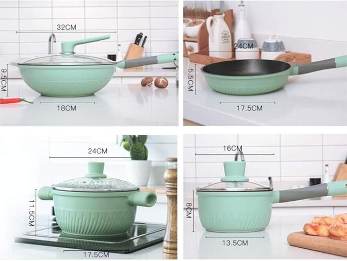 Kitchen Cooking Sets 4pcs Cookware Set Soup Pot Frying Pan Wok Milk Pot Kitchen Cooking Pot Set Induction Cooker Non-Stick Pan Cookware Sets