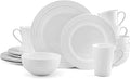 Mikasa Ciara 16 Piece Bone China Dinnerware Set Service for 4 Lightweight and Durable Plates Bowls and Mugs Elegant White Dinnerware for Everyday Use
