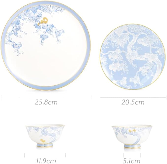 24 Piece Dinnerware SetGold Pattern Bone China Plate Scratch Resistant Microwave Oven Dishwasher Safe (24pcs)