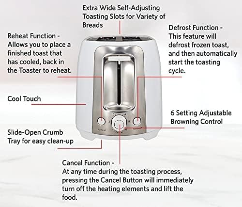 EUROSTAR ET752W 2-Slice Extra Wide-Slot Toaster White