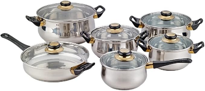Pots and Pans Sets Frying Pan12 Piece Stainless Steel Cookware Set Kitchen Cookware Set Pots Pots &amp Pans Glass Lid Cooking Tools