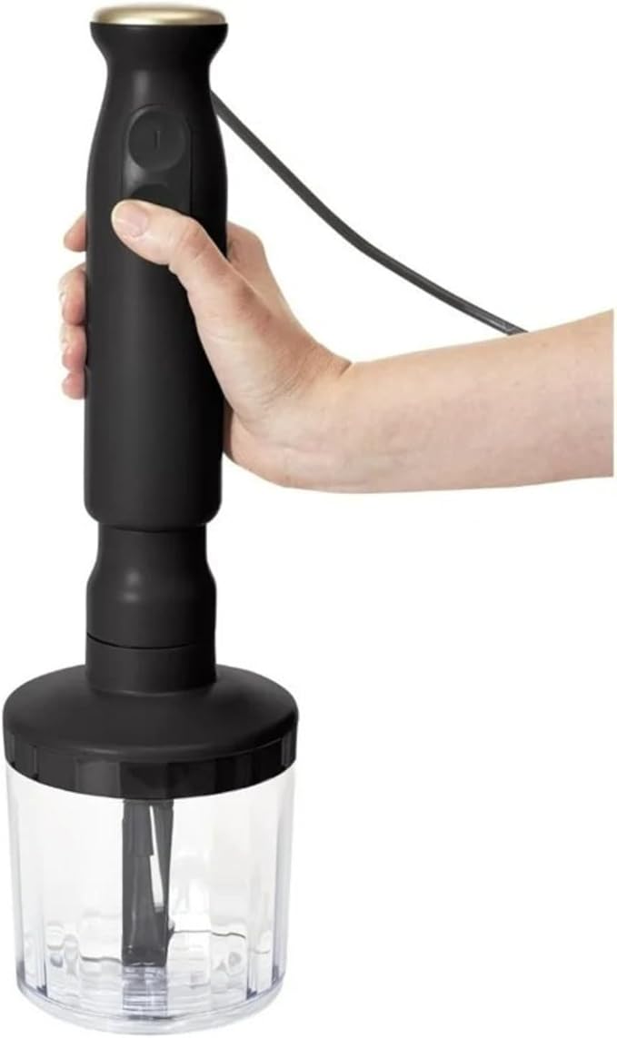 Cordless Hand Blender with 2-Cup Chopper Whisk &amp Large Measuring Cup Perfect for Cooking Smoothies Sauces Purees and Meal Prep (Black Sesame)