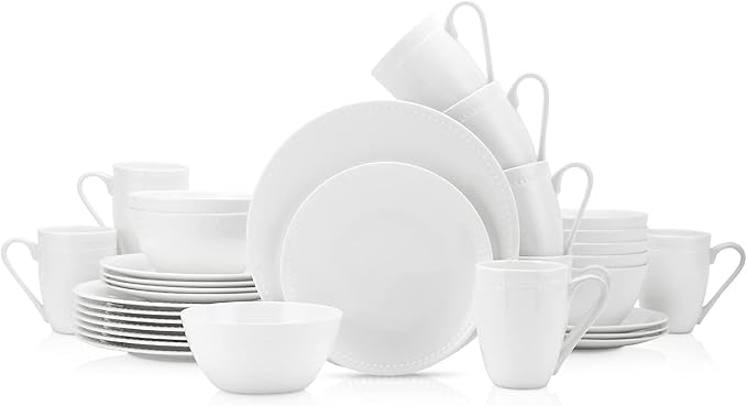 Stone lain Bone China Pinpoint Embossed 32 Piece Dinnerware Set White