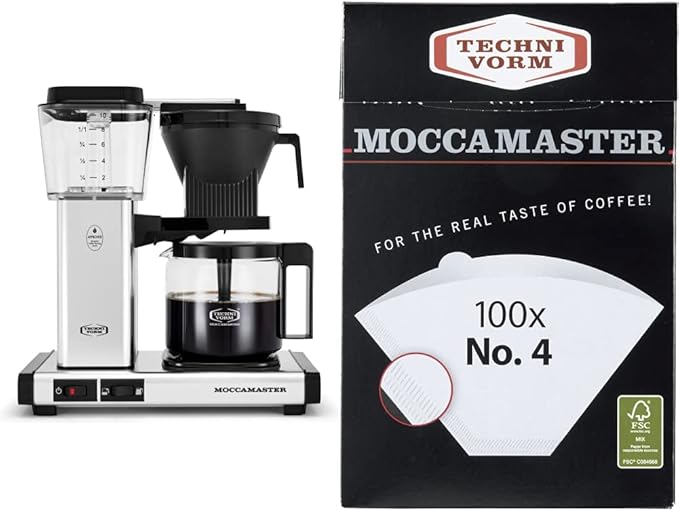 Technivorm Moccamaster 53941 KBGV Select 10-Cup Coffee Maker Polished Silver 40 ounce 1.25l &amp #4 White Paper Filters 100-count per box