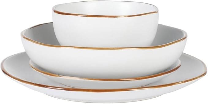 Gibson Home Hazeltine 16-Piece White Stoneware Dinnerware Set – Plates and Bowls Durable Ceramic Kitchen Dinner Set