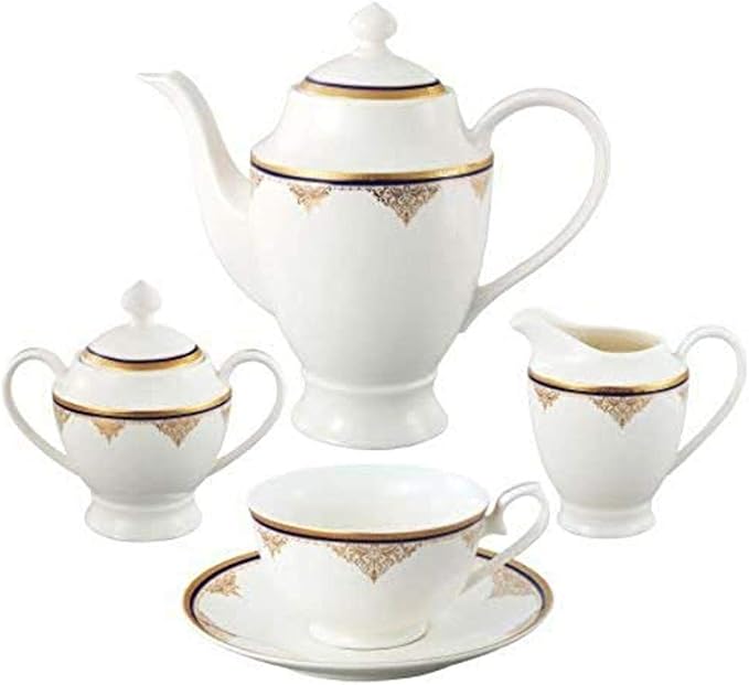 Lorren Home Trends La Luna Collection Bone China 57-Piece 24K Gold Dinnerware Set Blue Service for 8