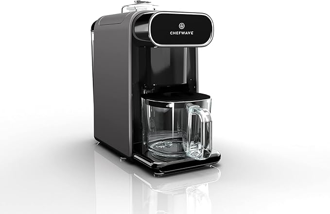 ChefWave Milkmade Non-Dairy Milk Maker 6 Plant-Based Programs Auto-Clean Almond Oat Soy Cashew Coconut Macadamia 1000W (Silver/Black)
