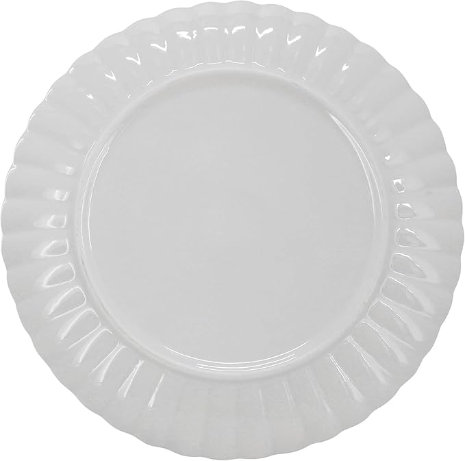 16-Piece Porcelain Dinnerware Set with Scalloped Rim – White Plates and Bowls for 4 Elegant Double Bowl Tableware Microwave &amp Dishwasher Safe