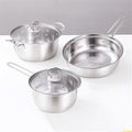 Cookware 3 Pots and 5 Pieces Set Stainless Steel Pot Frying Pan Set Pressure Cooker Cooking Pot Milk Soup Pot Steam Cooker Kitchen Cooker