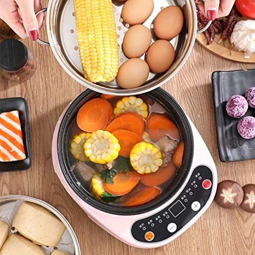 Multicooker Smart Electric Hot Pot Multi-Function Cooking Frying Pan Household Non-Stick Dormitory Rice Cooker Porridge Steamer (Color : Pinkdoublelayer Size : 28cmindiameter)