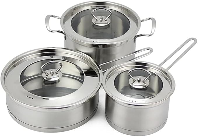 3 Cookware 6 Piece Cookware Set Cookware Set Stainless Steel Frying Pan Pot Soup Milk Pot Frying Pan Household Kitchen