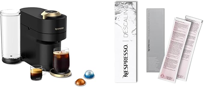 Nespresso Limited-Edition Vertuo Pop+ Coffee and Espresso Maker by Breville Matte Black Gold Descaling Kit