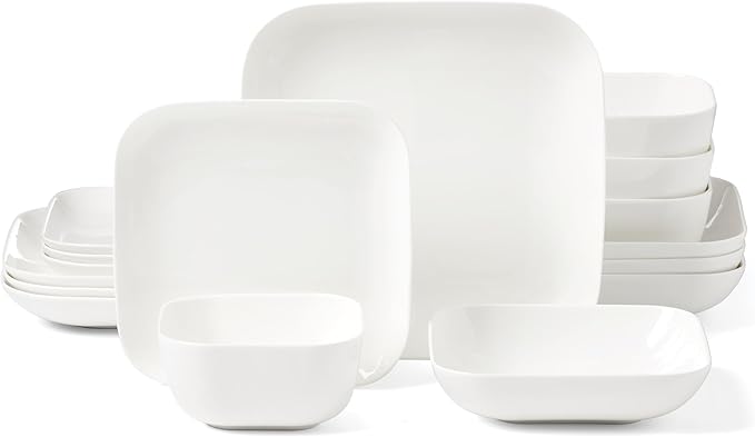 Lenox Dinnerware Set Studio 1414 Square 16-Piece Set Service For 4 Bone China Material Dishwasher &amp Microwave Safe Home And Kitchen Kitchen And Dining Plates And Bowls Sets (White 16 Piece