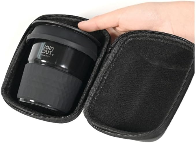 Portable Pour Over Coffee Maker Set with Carrying Case Collapsible Silicone Dripper 304 Stainless Steel Filter Cup V60 Compatible Black Outdoor Camping Travel Kit (Black with Cone Filter)