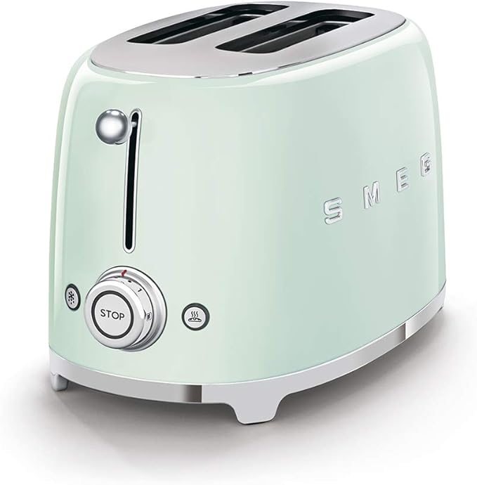 Smeg TSF01PGUS 50's Retro Style Toaster Bundle with Bamboo Tongs - (Pastel Green) 2 Slice