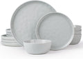 Famiware Mars Plates and Bowls Set 12 Pieces Dinnerware Sets Dishes Set for 4 Light Gray