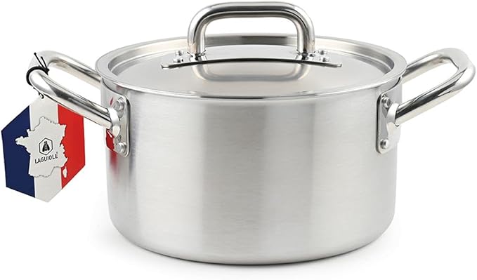 LAGUIOLE Triplex Stockpot 24 x 15 cm Triplex Stainless Steel 304 / Aluminium / 430 Capacity 6 L Compatible with All Hobs Including Induction Made in France Silver