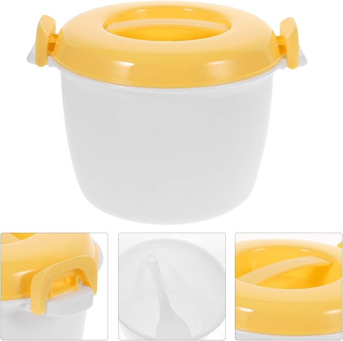 EKsma Microwave Rice Cooker for Small Multifunction Insulated Lunch Box Cookware for Microwave Oven Airtight Food Storage for Rice Veggies and Casseroles(Yellow)
