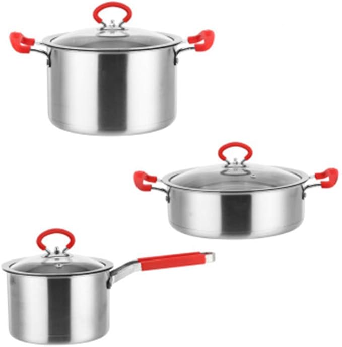 Frying Pan and Saucepan Set with Lids Stay Cool HandlesNonstick PanStainless Steel Pan Set 3 PieceCan Be Used for All Gas Including Induction Cooker.