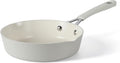 Martha Stewart Heathland 8 Inch Aluminum Fry Pan Cookware Non-Toxic Premium Ceramic Non Stick Frying Pan Kitchen Egg Pan Omelet Pan Always Pan Pots and Pans Linen White Induction Safe
