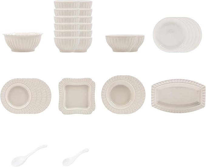 Elegant Ceramic Dinnerware Set High-Grade Gray Plates Bowls and Dishes for Family Use Complete Tableware Set Modern Design Dishwasher &amp Microwave Safe