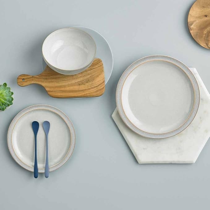 Denby Elements Light Grey Dinner Set - 4/12 Piece Ceramic Tableware - Dishwasher &amp Microwave Safe - 4 Dinner Plates 4 Medium Plates 4 Cereal Bowls