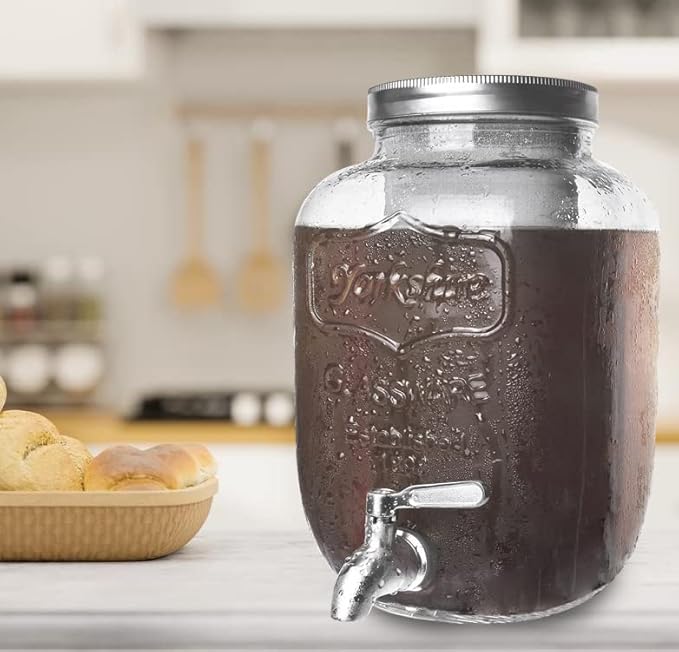 1 Gallon Cold Brew Coffee Maker with Thick Glass Carafe &amp Stainless Steel Mesh Filter and Spigot - Premium Iced Coffee Maker Cold Brew Pitcher &amp Tea Infuser