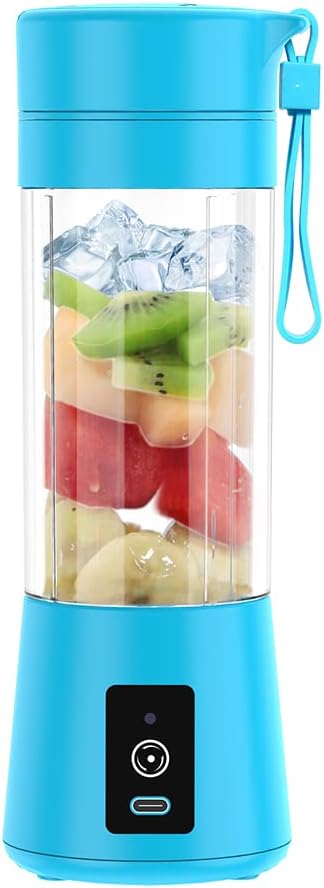 Portable Blender Personal Blender for Shakes and Smoothies Blender shake Smoothie for Kitchen Personal Size Blenders with Rechargeable USB 380Ml With 6 Blades (Mint Blue)