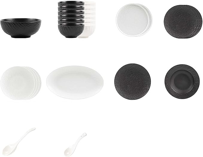 Elegant Black and White Minimalist Matte Ceramic Dinnerware Set Includes Plates Bowls Perfect for Home Dining Modern Tableware for Everyday Use or Gifting Ideal for Housewarming