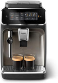Philips 3300 Series Fully Automatic Espresso Machine with integrated milk frother and grinder 5 Hot &amp Iced Coffee Pre-Sets 40% Quieter SilentBrew 15-Bar Pressure Glossy Black (EP3326/90)