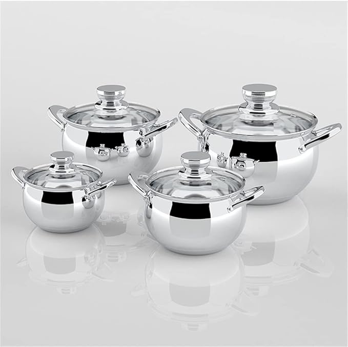 8 Piece Cookware Set Stainless Steel Cookware Set Household Covered Ear Thickened Pot Double Bottom Pot Pan Set