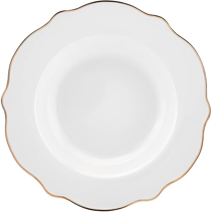 KARACA Daisy Gold Wave Shape Boat 27-Piece Porcelain Crockery Set for 6 People - Serving Plates Cake Plate Bowls Deep Plate - Daily and Special Tableware