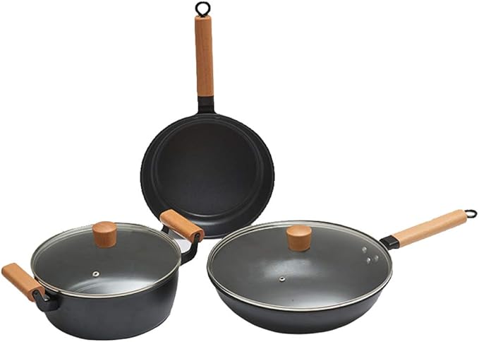Cooking Pot Non Stick Cookware SetsIron Cooking Pots and PansFrying Pan and Saucepan Set Suitable for All StovesIncluding Induction3PCS