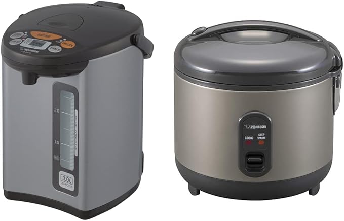 Zojirushi CD-WCC30 Micom Water Boiler &amp Warmer Silver &amp NS-RPC10HM Rice Cooker and Warmer 5.5-Cup (Uncooked) Metallic Gray