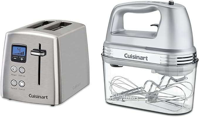 Cuisinart CPT-415P1 Countdown Metal Toaster 2-Slice Brushed Stainless &amp HM-90BCS Power Advantage Plus 9-Speed Handheld Mixer with Storage Case Brushed Chrome