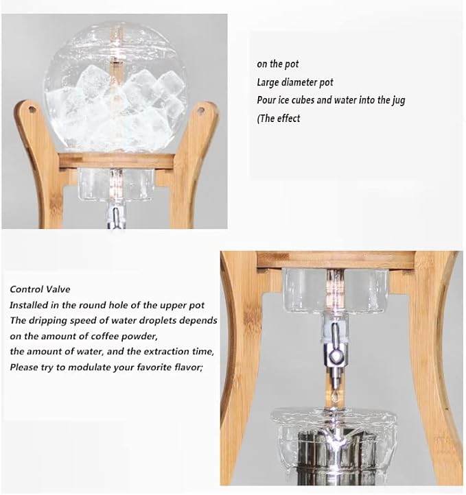 Ice Drip Coffee Pot Bamboo Large-capacity Ice-brewed Fresh Brewing Pot Household Commercial Glass Drip-type Cold Brew Coffee Machine 6 Servings
