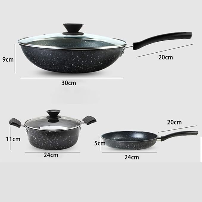 3 Pc Cookware Set Non Stick Coating with Tempered Glass Cover Non-Scalding HandleCan Be Used for Cooker GasEasy to Clean Saute Pans