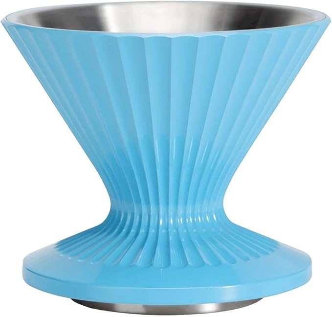 Pour Over Coffee Dripper Drip Coffee Pour Over Maker Resuable Blossom Cone Funnel Stainless Steel Metal Coffee Filter for Travel Camping Office Home Coffee Maker Brew (Sky Blue)